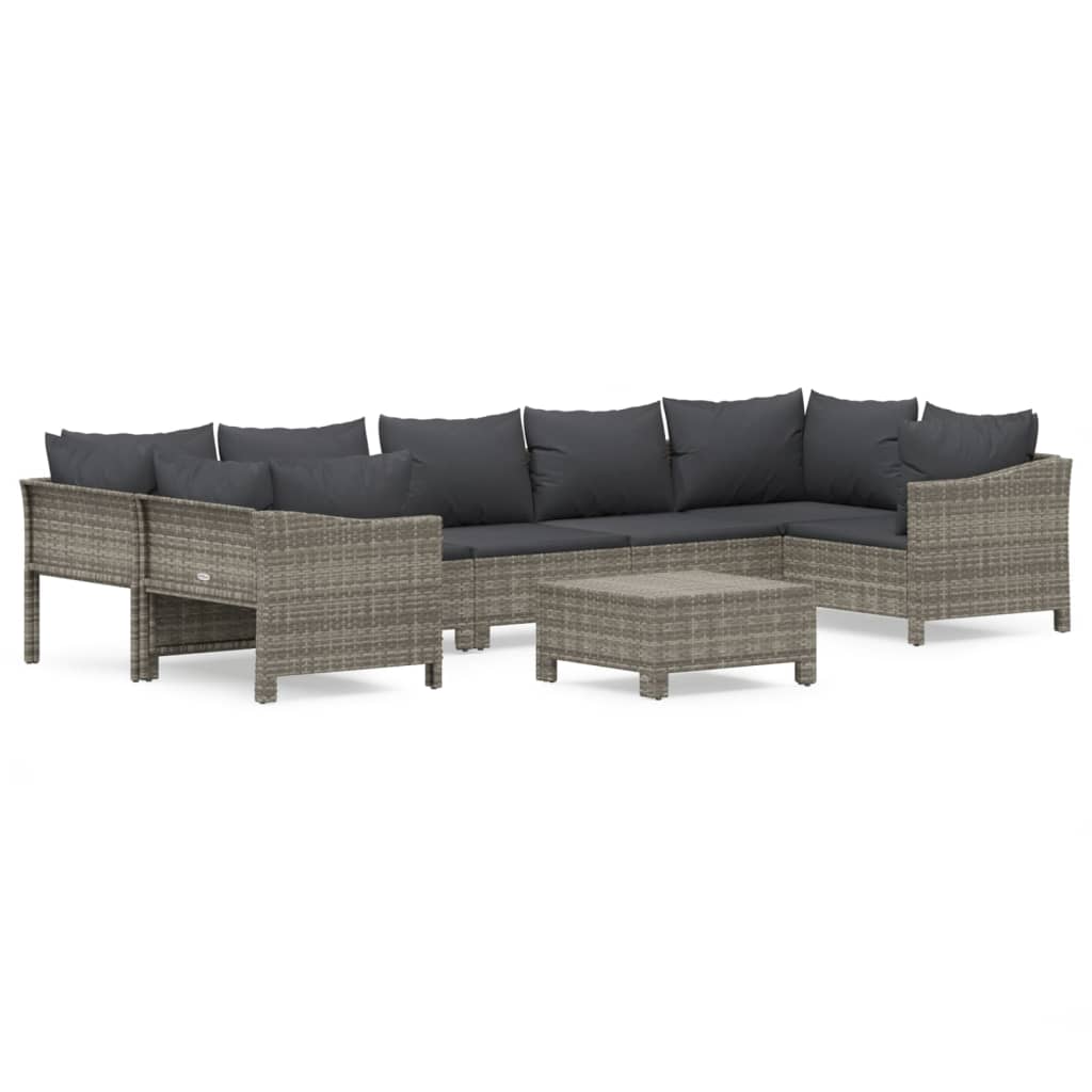 Salon de jardin 8 pcs avec coussins Gris Résine tressée