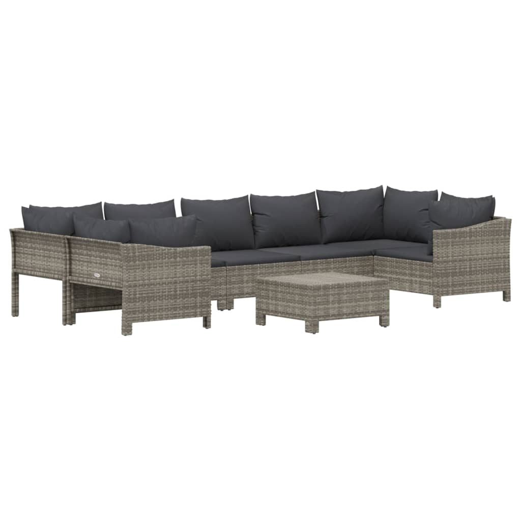 Salon de jardin 8 pcs avec coussins Gris Résine tressée