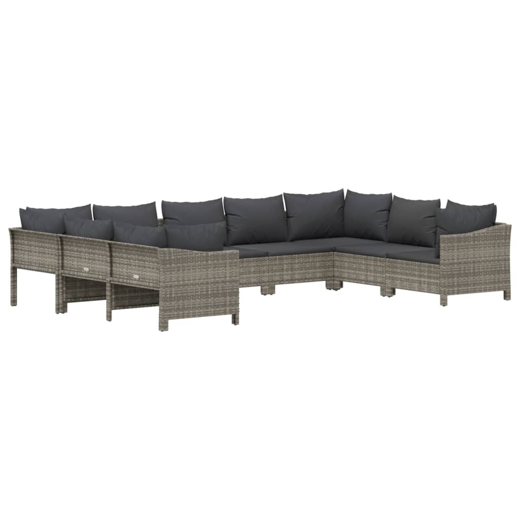 Salon de jardin 9 pcs avec coussins Gris Résine tressée
