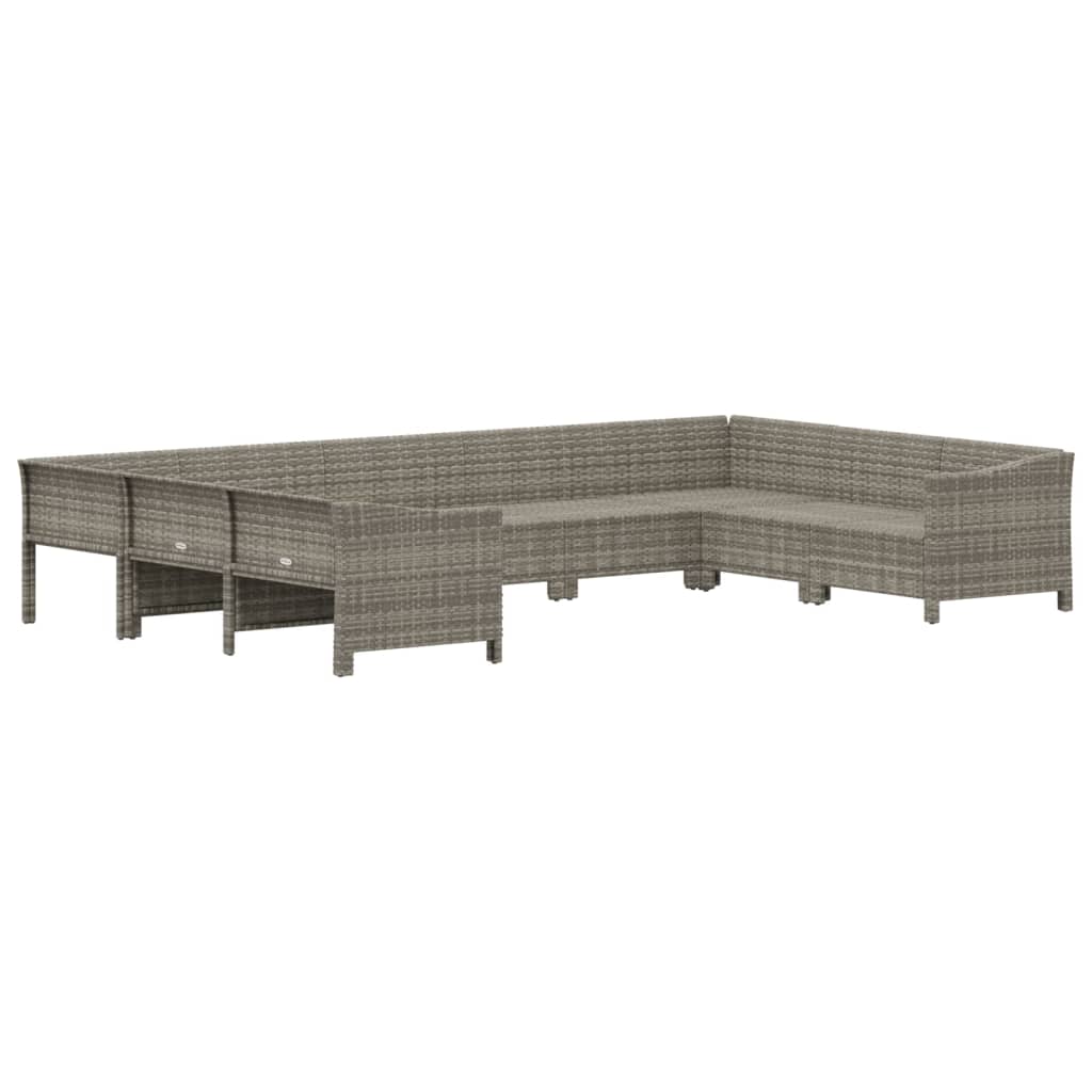 Salon de jardin 9 pcs avec coussins Gris Résine tressée