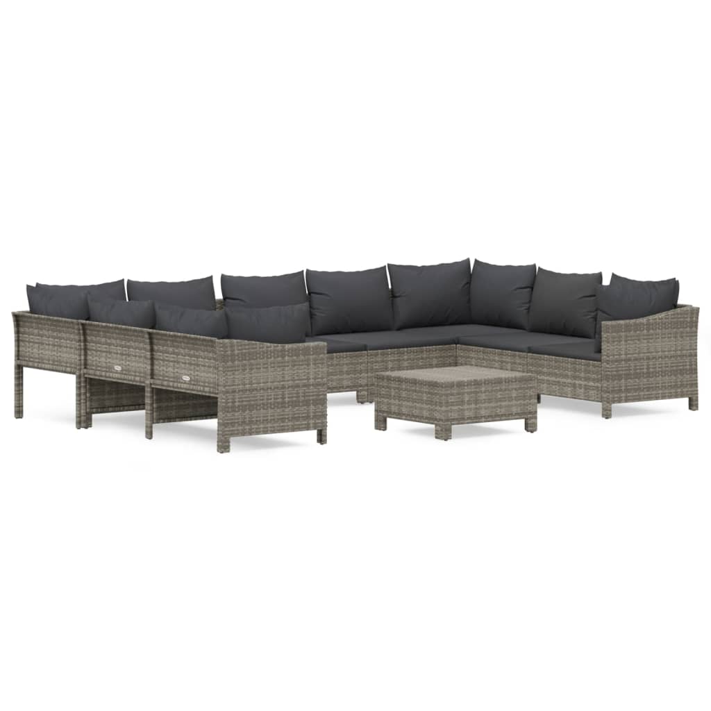 Salon de jardin 10 pcs avec coussins Gris Résine tressée