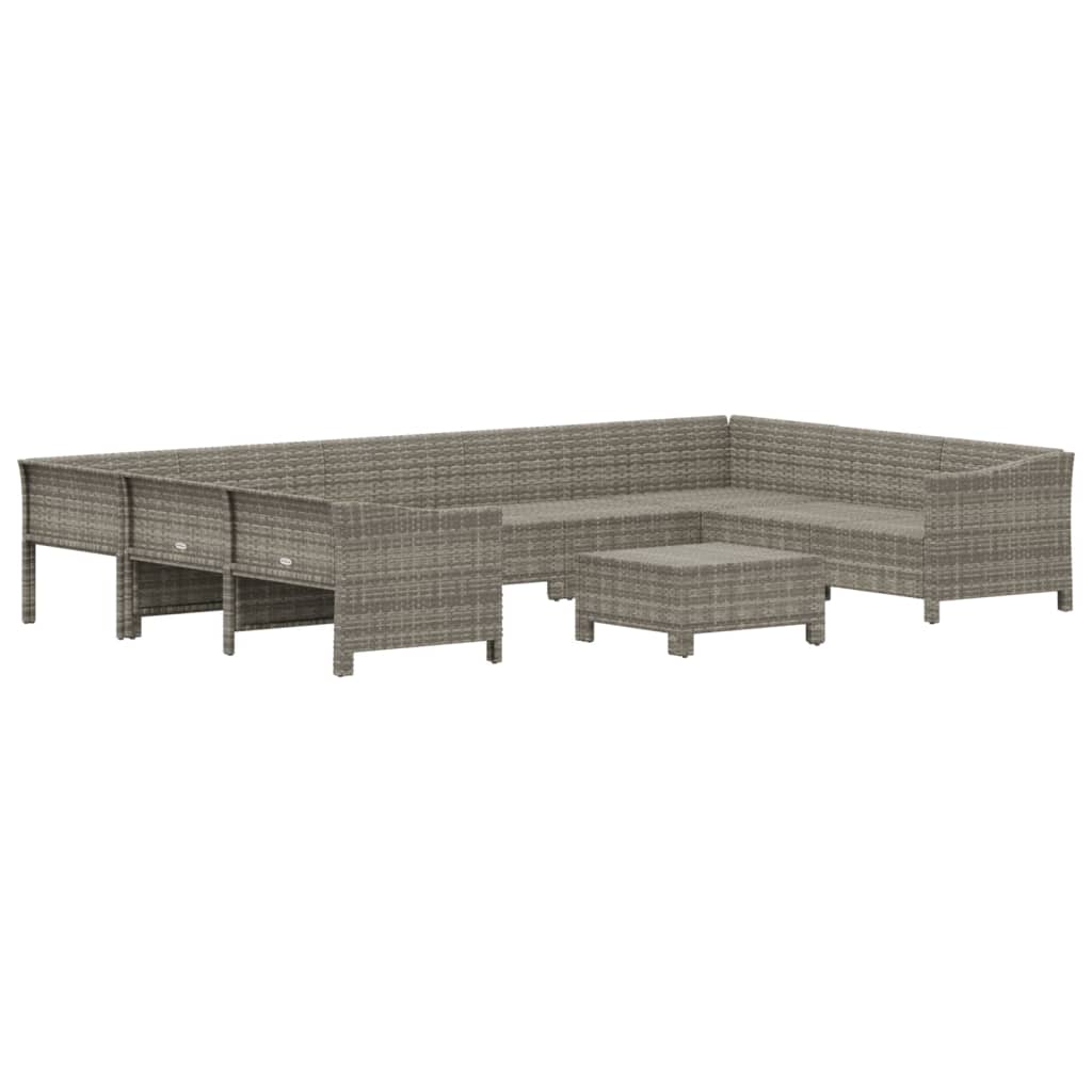 Salon de jardin 10 pcs avec coussins Gris Résine tressée