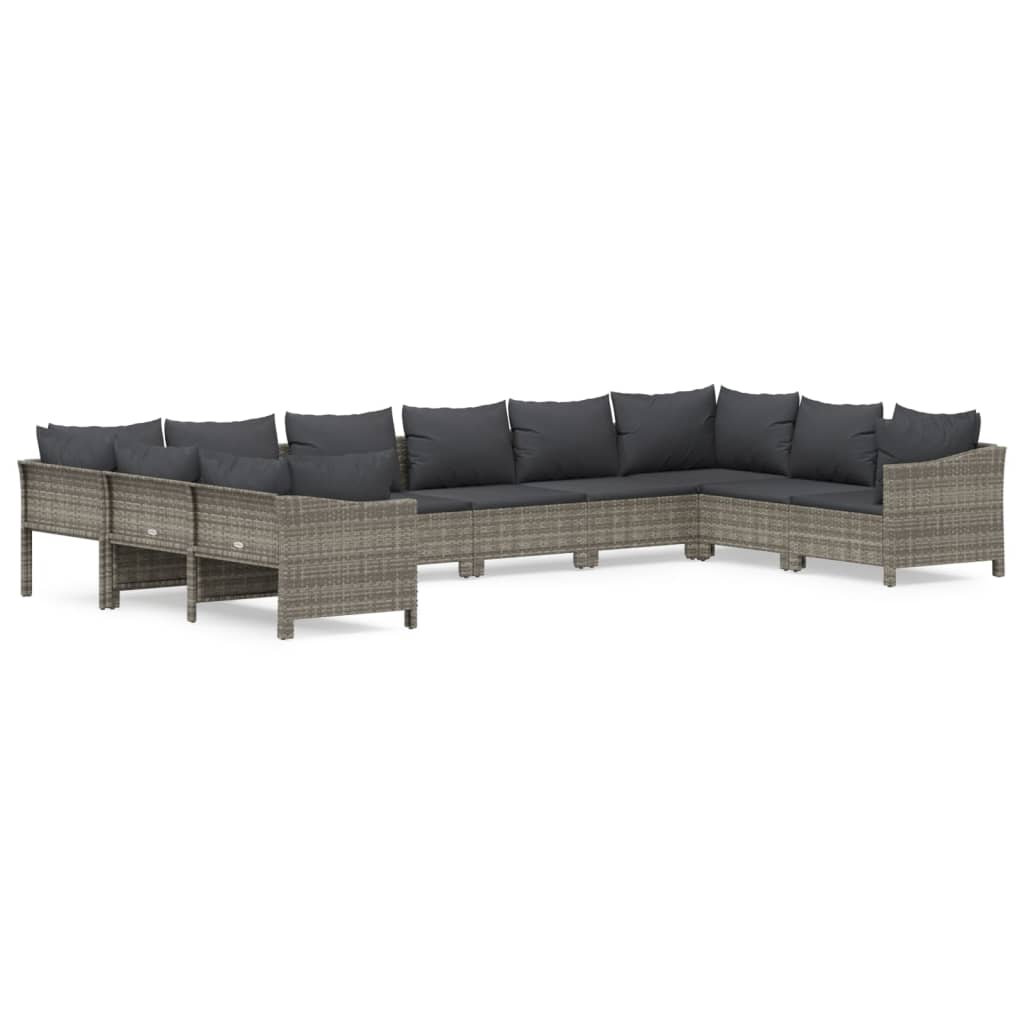 Salon de jardin 10 pcs avec coussins Gris Résine tressée