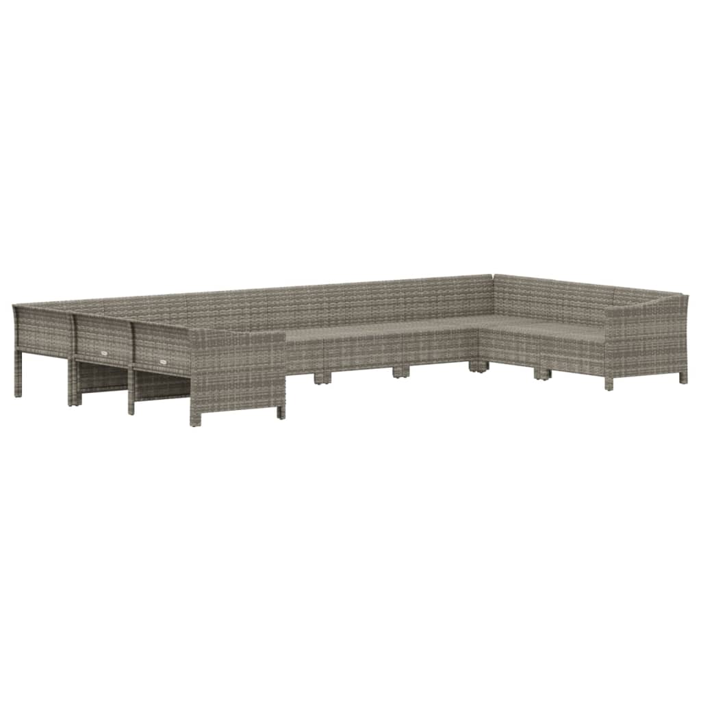 Salon de jardin 10 pcs avec coussins Gris Résine tressée