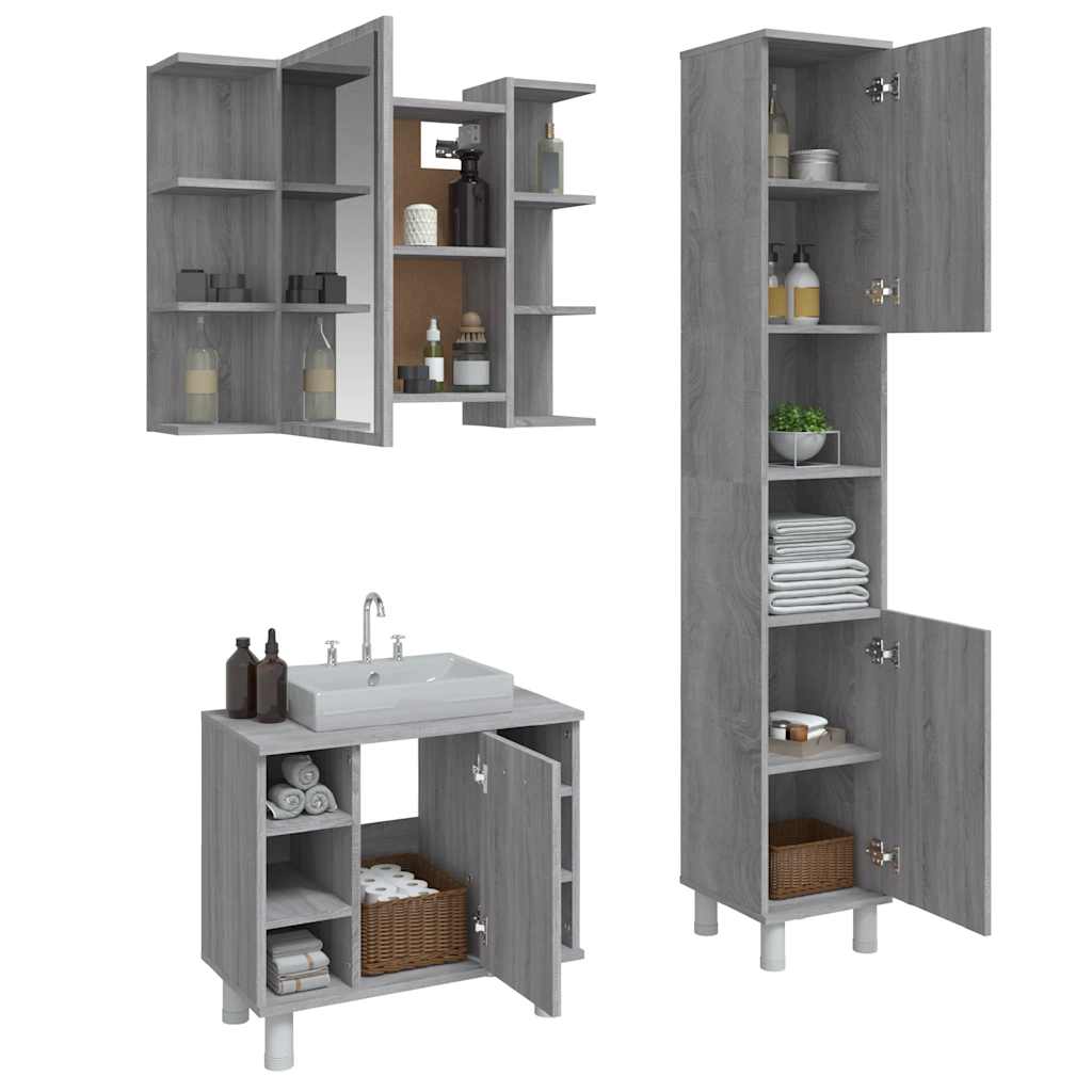 Ensemble d'armoires de salle de bain 3 pcs sonoma gris