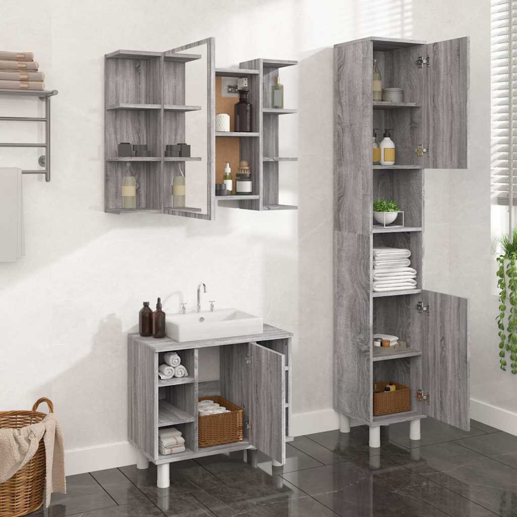 Ensemble d'armoires de salle de bain 3 pcs sonoma gris