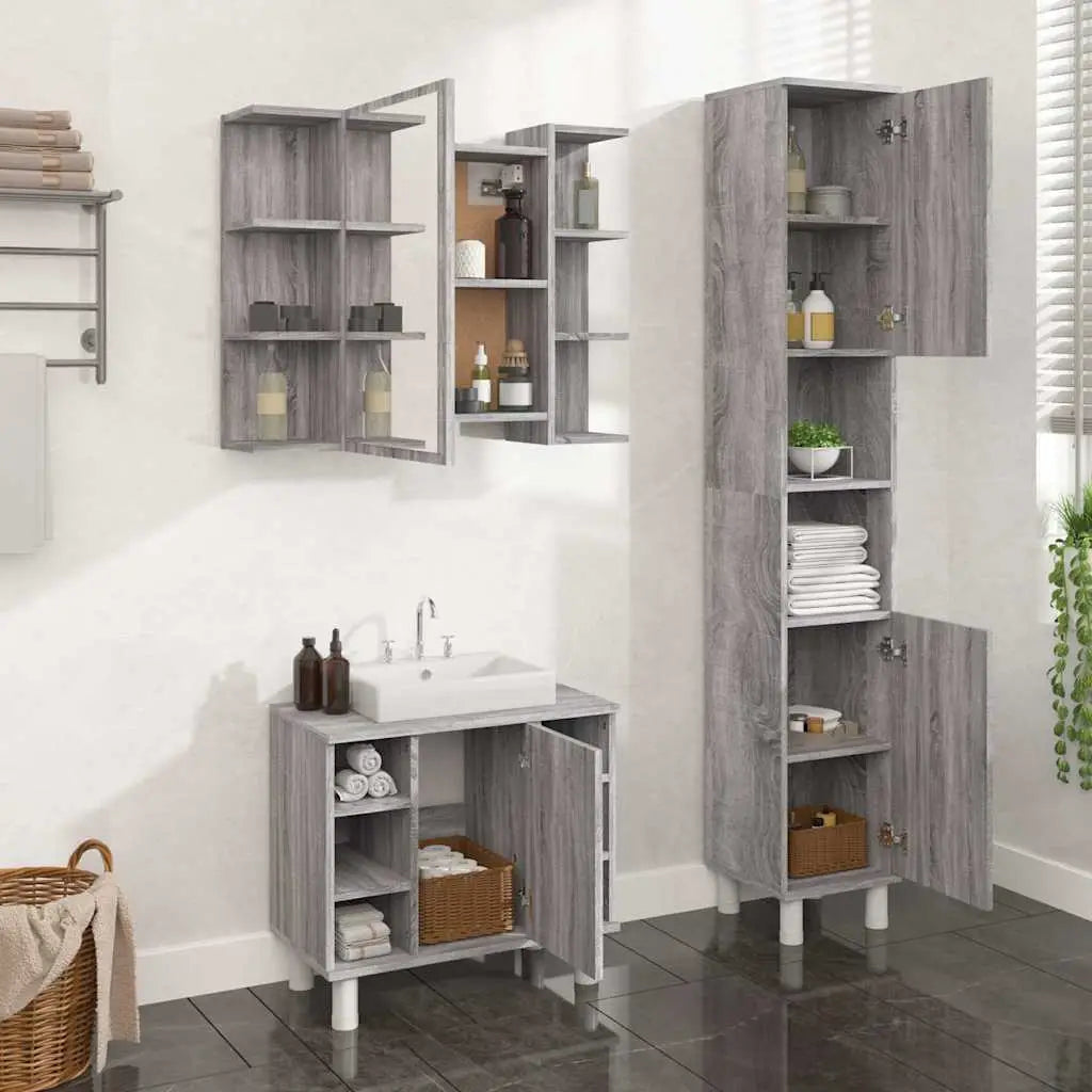 Ensemble d’armoires de salle de bain 3 pcs sonoma gris - XIOS