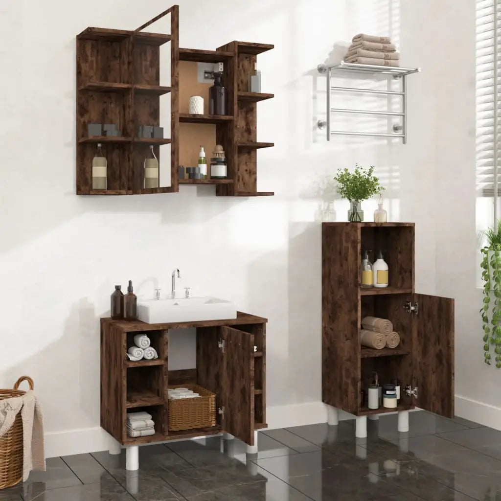 Ensemble d’armoires de salle de bain 3 pcs chêne fumé - XIOS