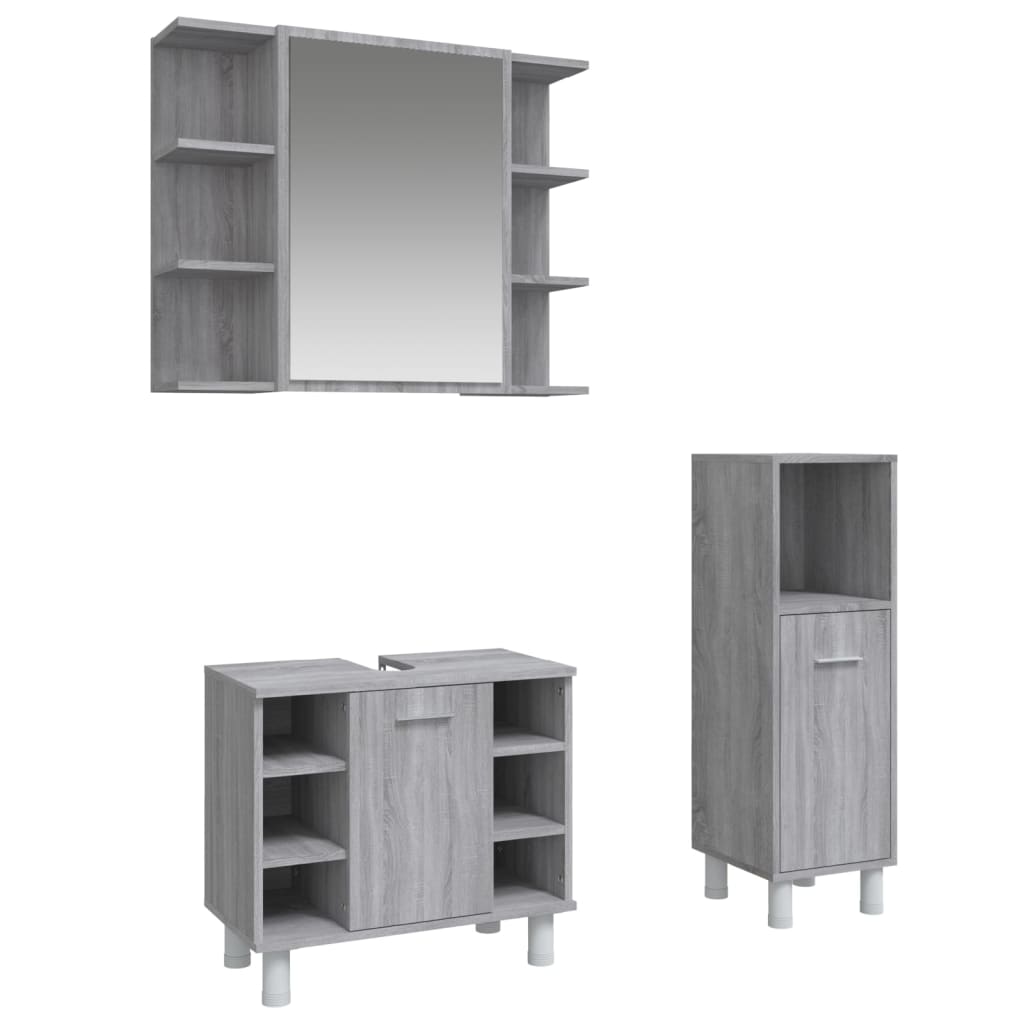 Ensemble d'armoires de salle de bain 3 pcs sonoma gris