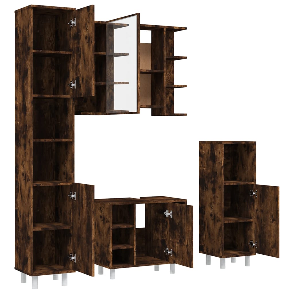 Ensemble d'armoires de salle de bain 4 pcs chêne fumé