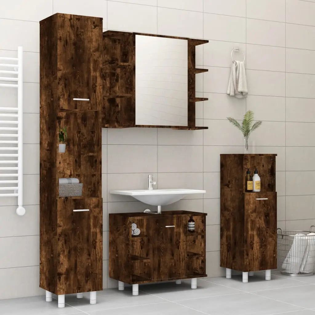 Ensemble d’armoires de salle de bain 4 pcs chêne fumé - XIOS