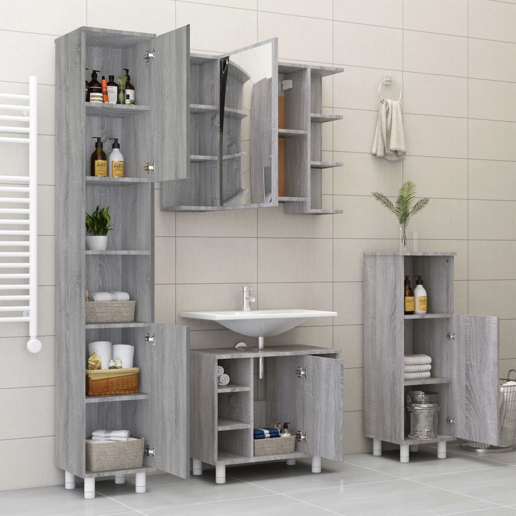 Ensemble d'armoires de salle de bain 4 pcs sonoma gris