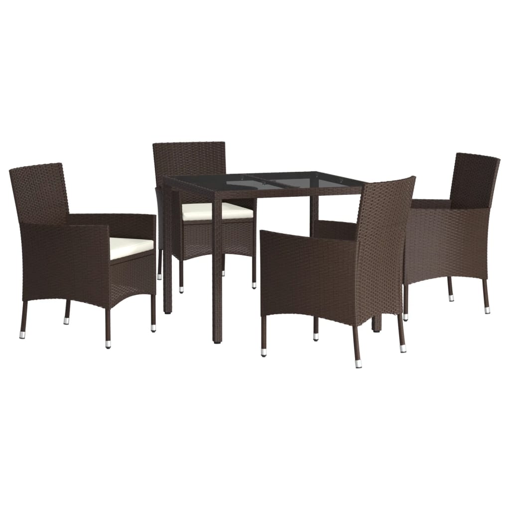 Ensemble à manger de jardin 5 pcs et coussins marron poly rotin