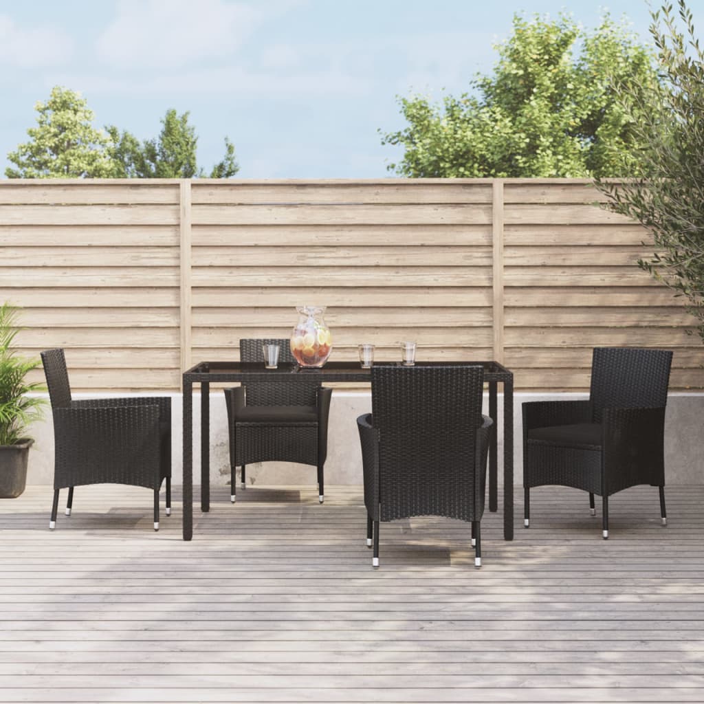 Ensemble à manger de jardin coussins 5pcs Noir Résine tressée