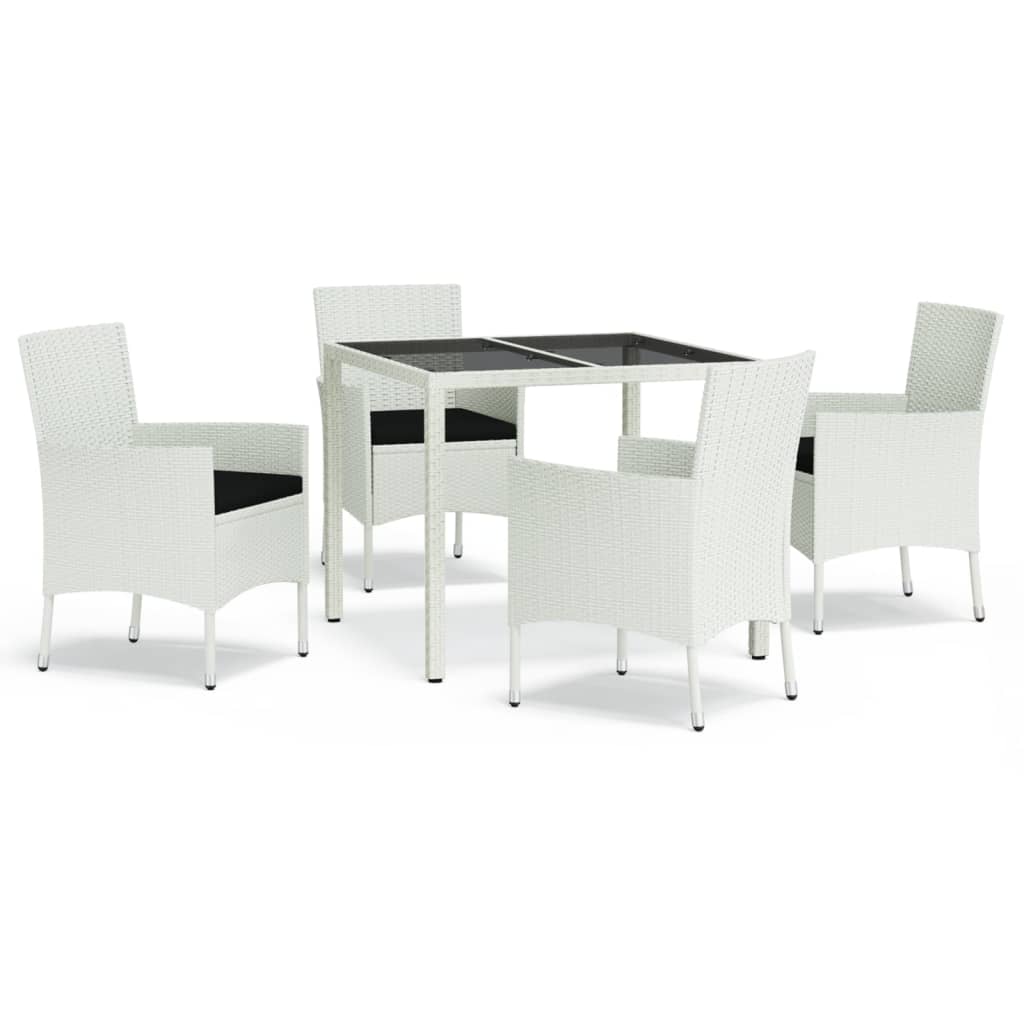 Ensemble à manger de jardin et coussins 5 pcs blanc poly rotin