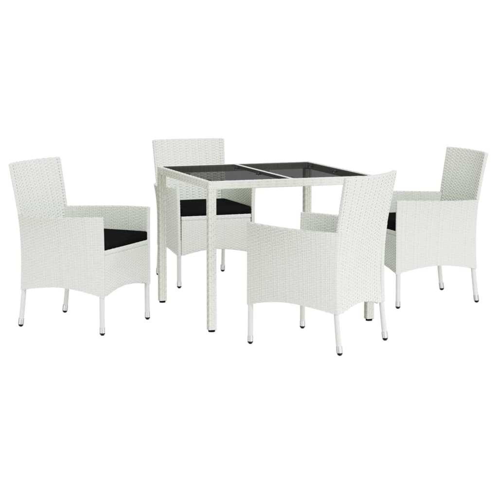 Ensemble à manger de jardin et coussins 5 pcs blanc poly rotin