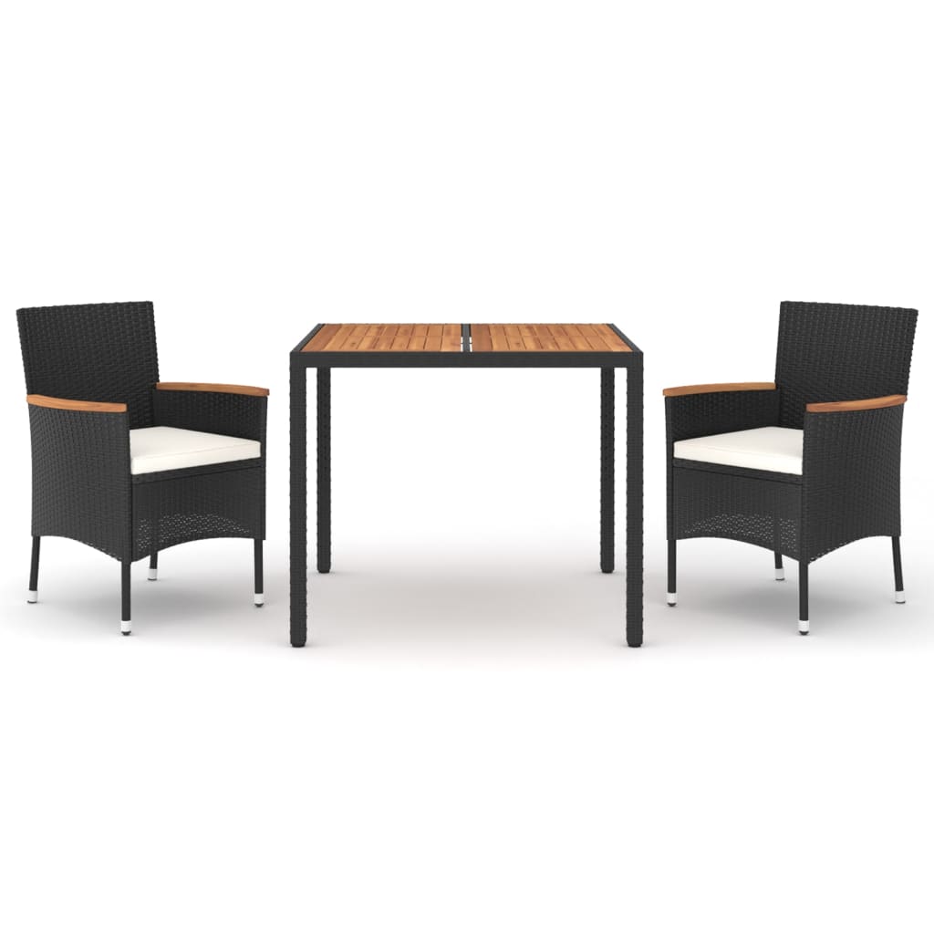 Ensemble à manger de jardin avec coussins 3 pcs Noir