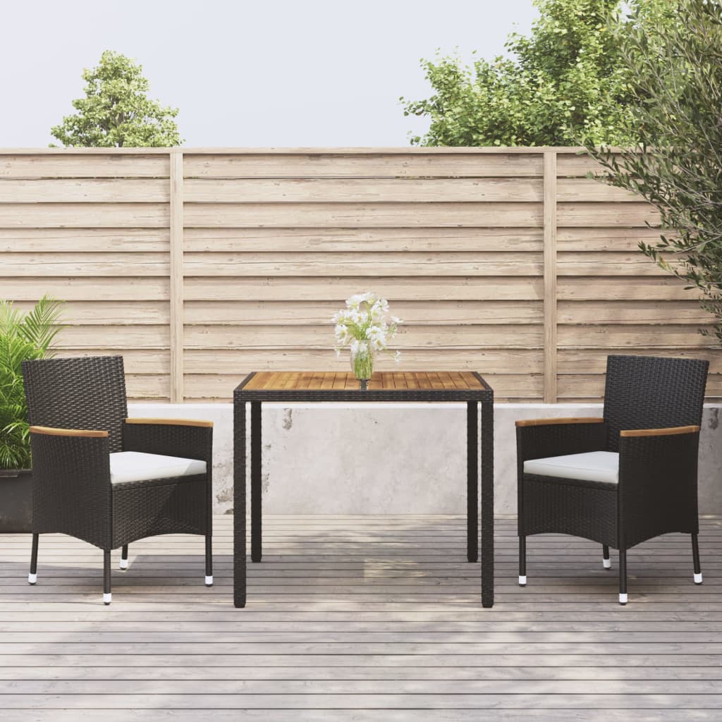 Ensemble à manger de jardin avec coussins 3 pcs Noir