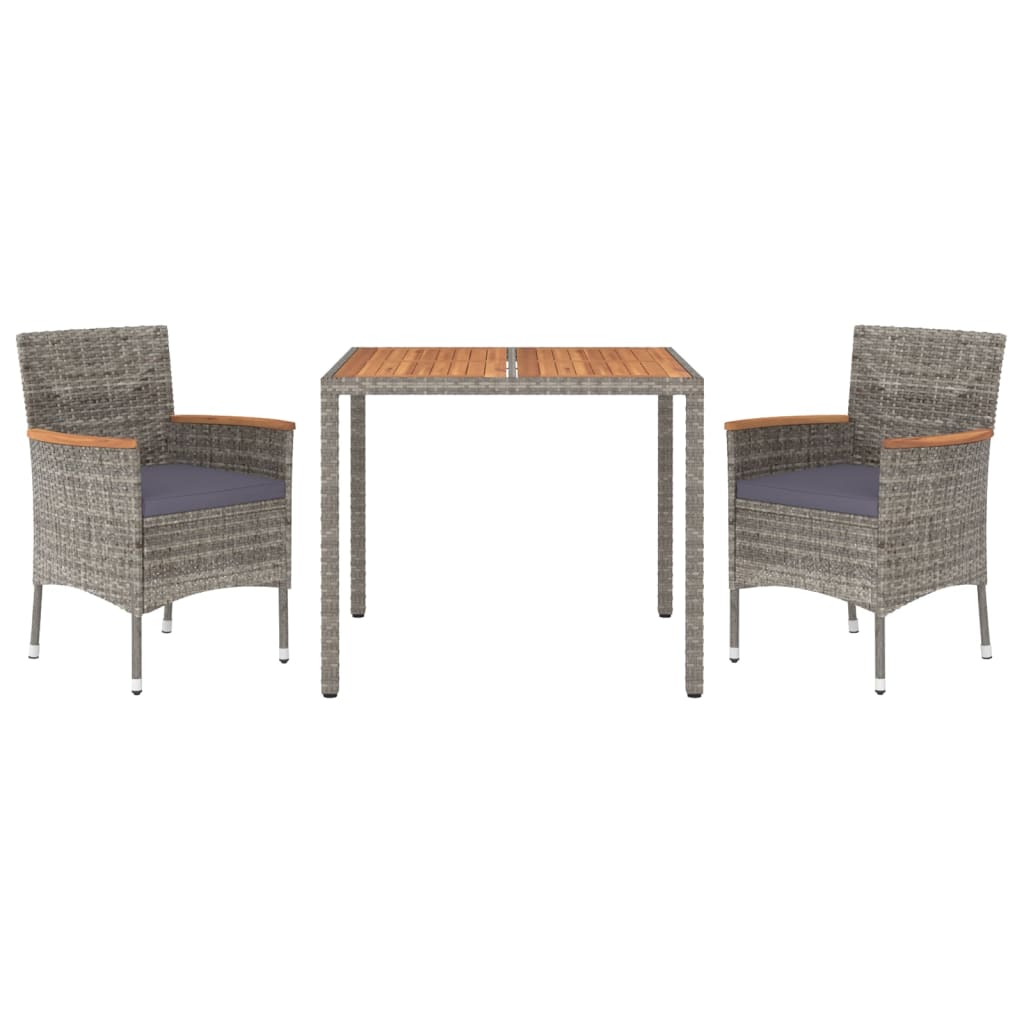 Ensemble à manger de jardin 3 pcs coussins gris résine tressée
