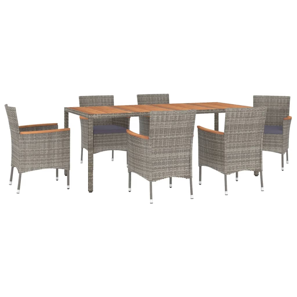 Ensemble à manger jardin et coussins 7 pcs gris rotin