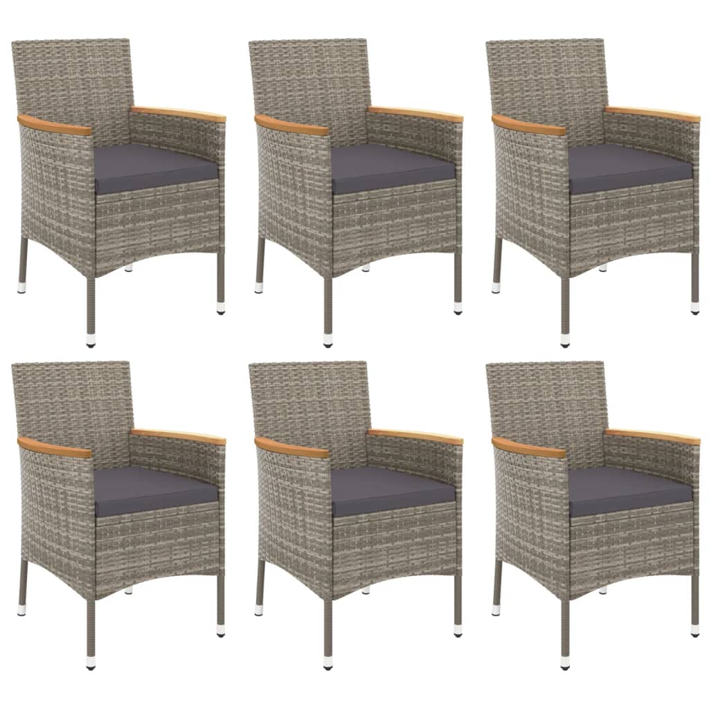 Ensemble à manger jardin et coussins 7 pcs gris rotin