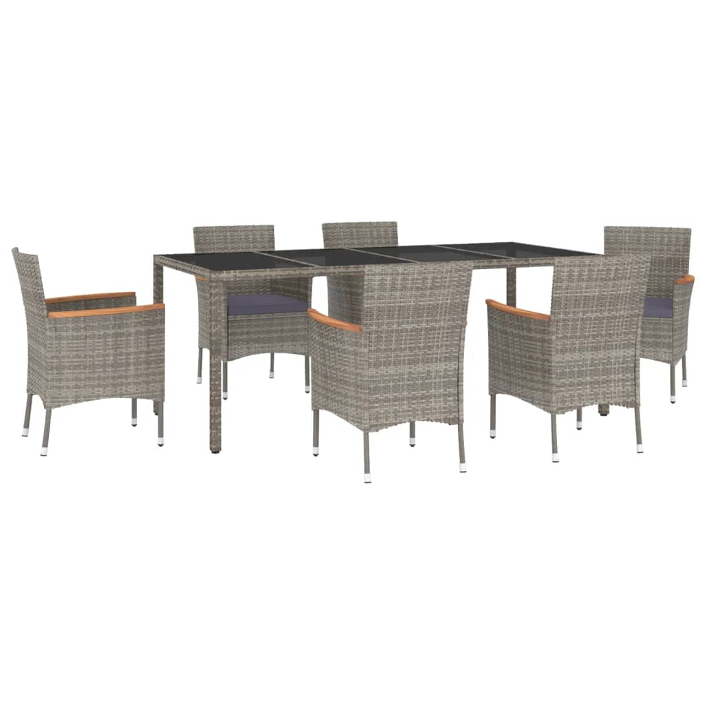 Ensemble à manger jardin et coussins 7 pcs gris rotin