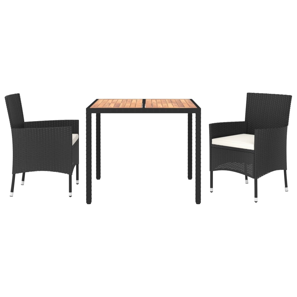 Ensemble à manger de jardin avec coussins 3 pcs Noir