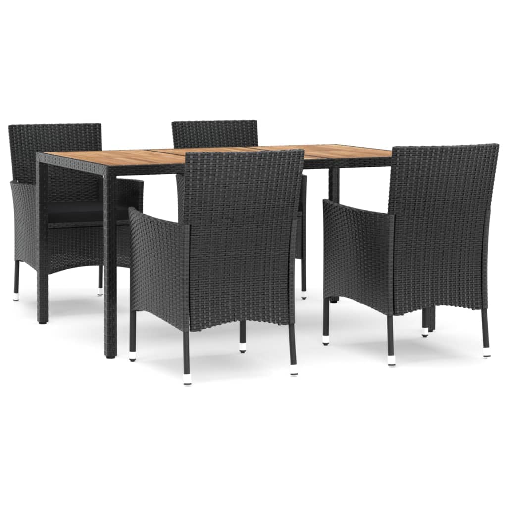 Ensemble à manger de jardin coussins 5pcs Noir Résine tressée