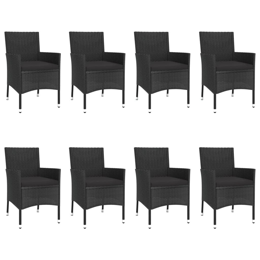 Ensemble à manger jardin 9pcs et coussins noir résine tressée
