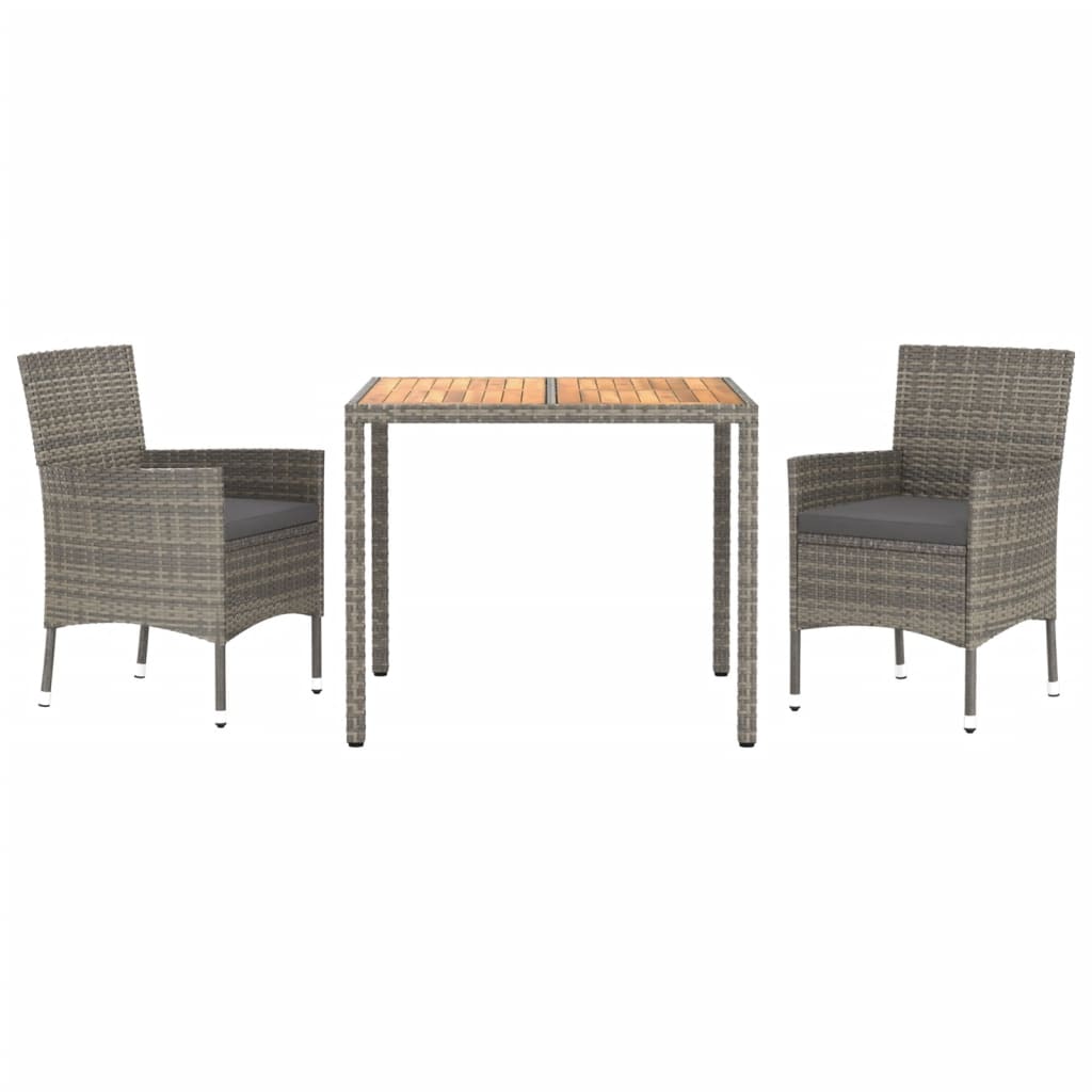 Ensemble à manger de jardin 3 pcs coussins gris résine tressée