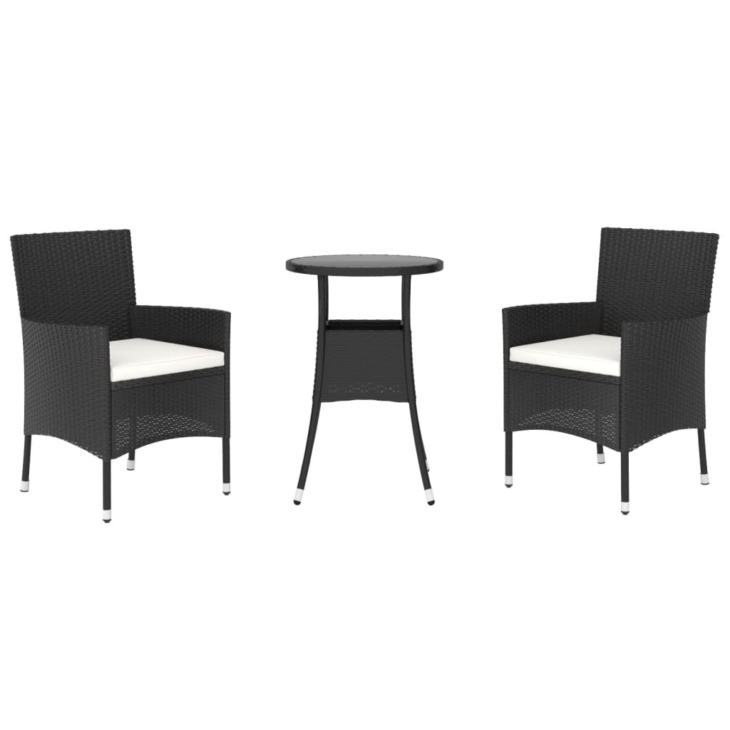 Ensemble de bistro de jardin 3 pcs coussins noir poly rotin