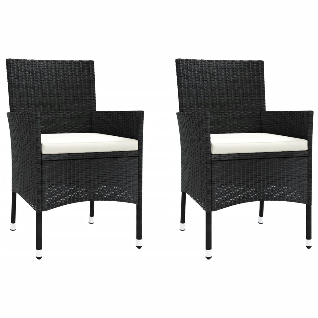 Ensemble de bistro de jardin 3 pcs coussins noir poly rotin