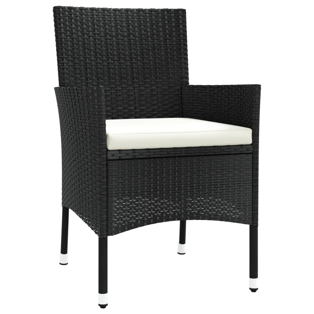 Ensemble de bistro de jardin 3 pcs coussins noir poly rotin