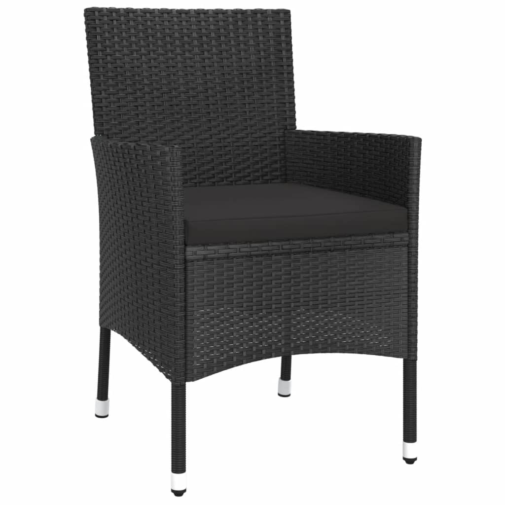 Ensemble de bistro de jardin 3 pcs coussins noir poly rotin