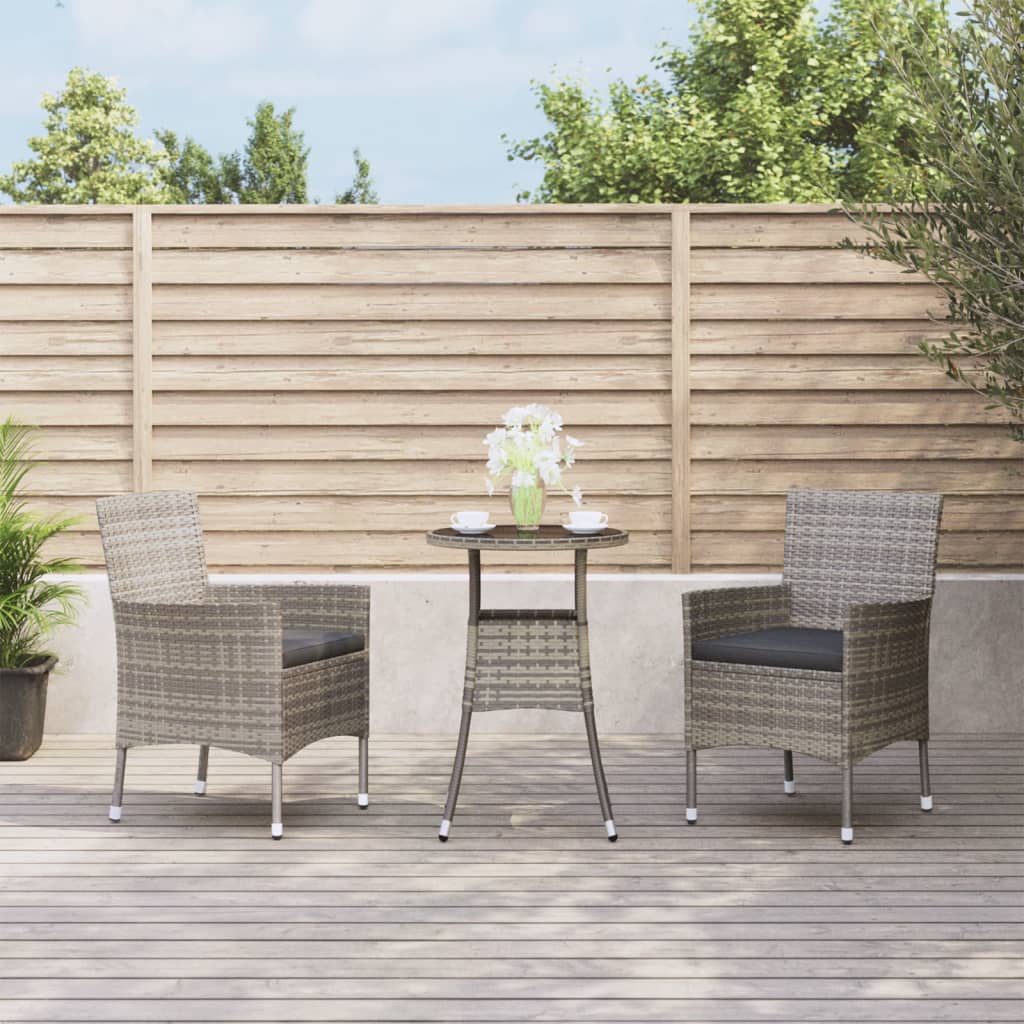 Ensemble de bistro de jardin 3 pcs coussins gris poly rotin