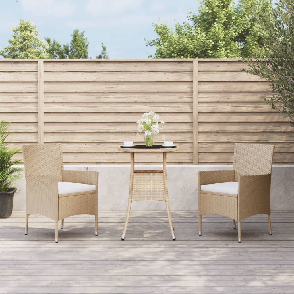 Ensemble de bistro de jardin 3 pcs coussins beige poly rotin