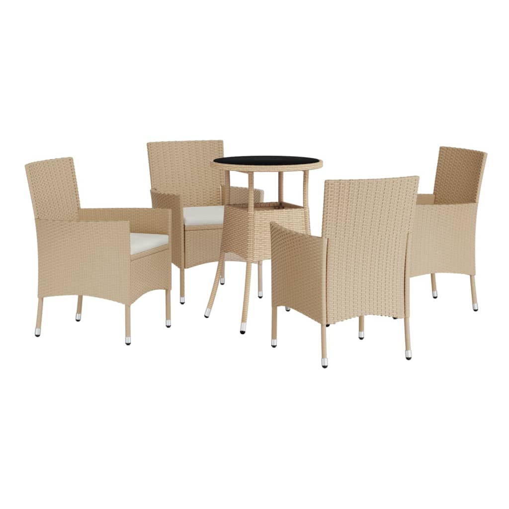 Ensemble de bistro de jardin 5 pcs coussins beige poly rotin