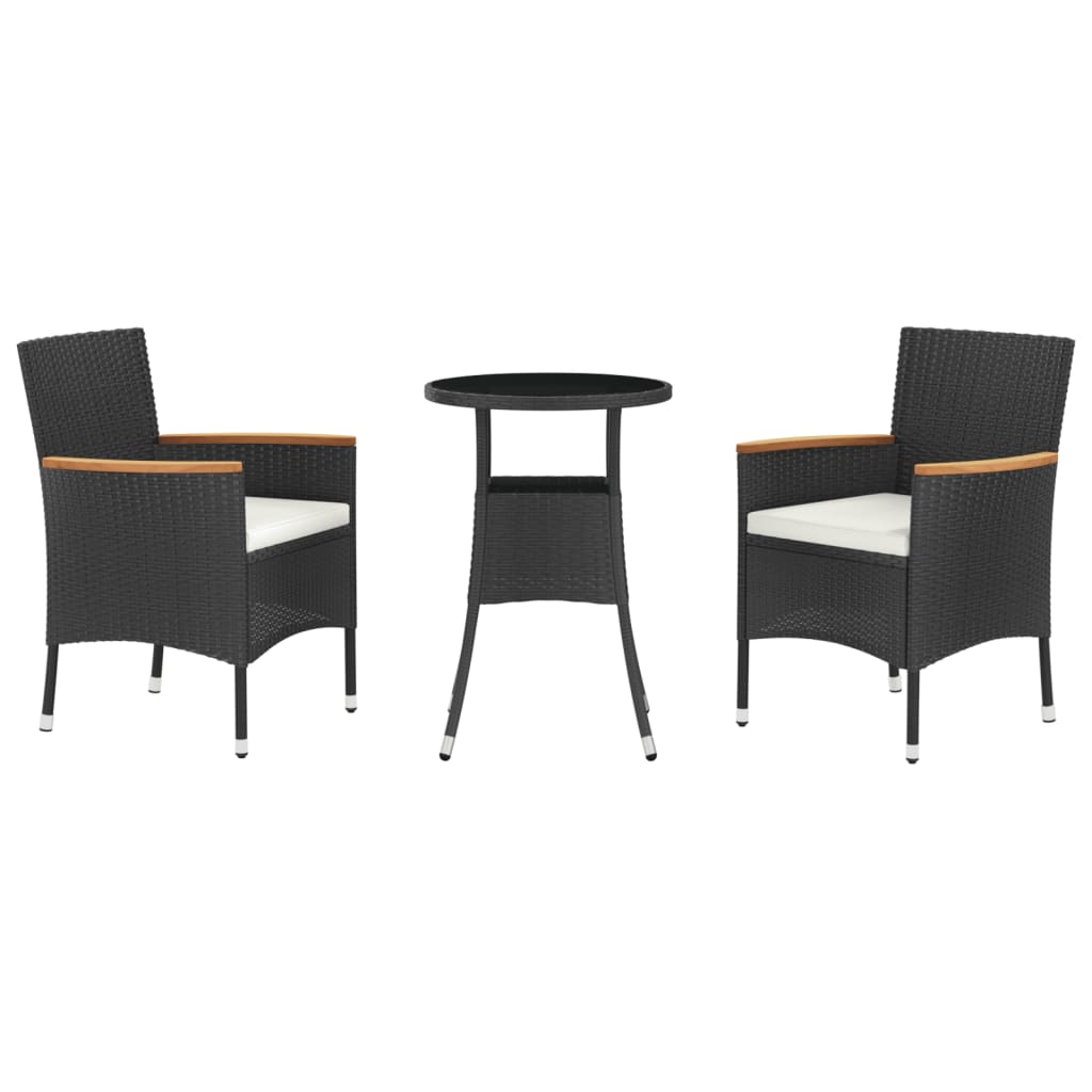 Ensemble de bistro de jardin 3 pcs coussins noir poly rotin