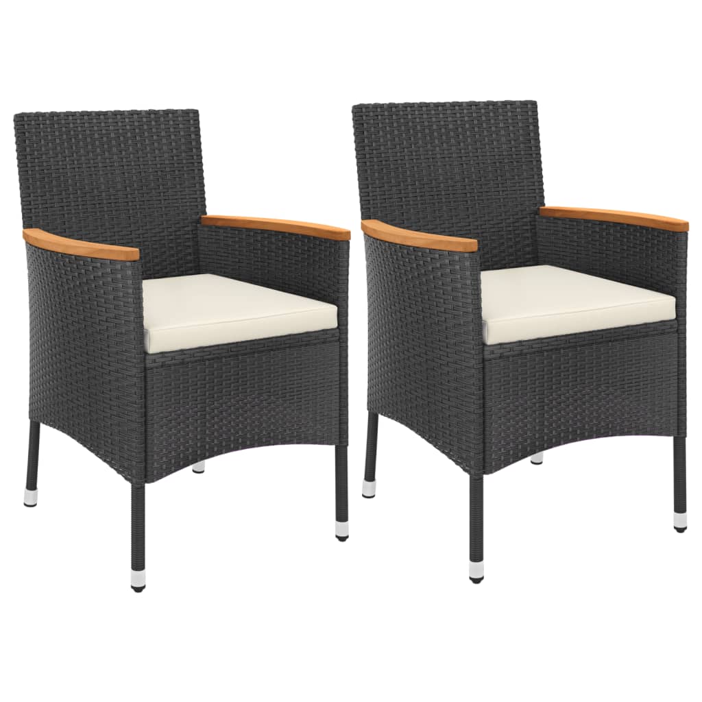 Ensemble de bistro de jardin 3 pcs coussins noir poly rotin