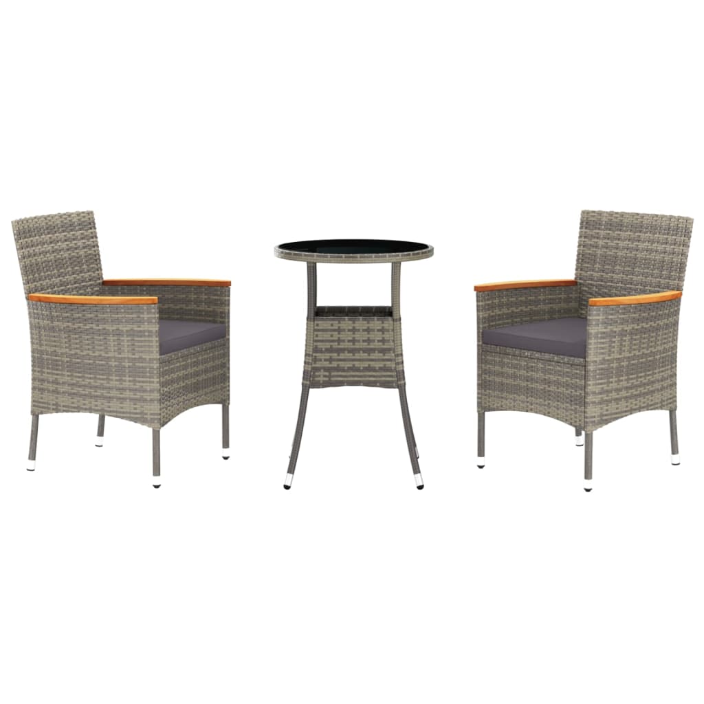 Ensemble de bistro de jardin 3 pcs coussins gris poly rotin - XIOS