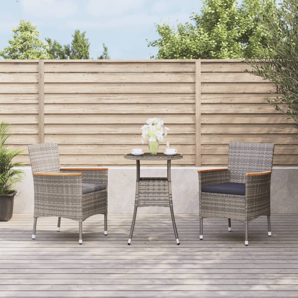 Ensemble de bistro de jardin 3 pcs coussins gris poly rotin - XIOS