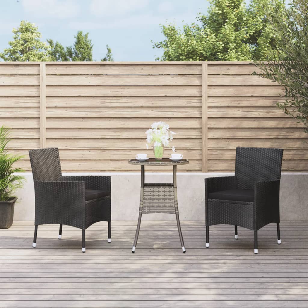 Ensemble de bistro de jardin 3 pcs coussins noir poly rotin