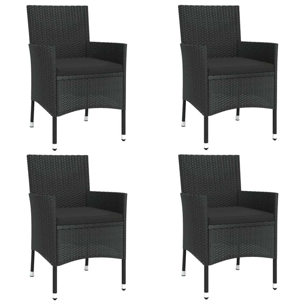 Ensemble de bistro de jardin 5 pcs coussins noir poly rotin