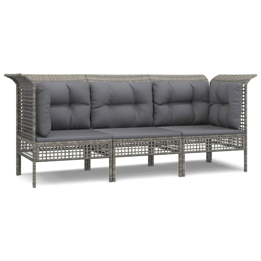 Salon de jardin 3 pcs avec coussins Gris Résine tressée