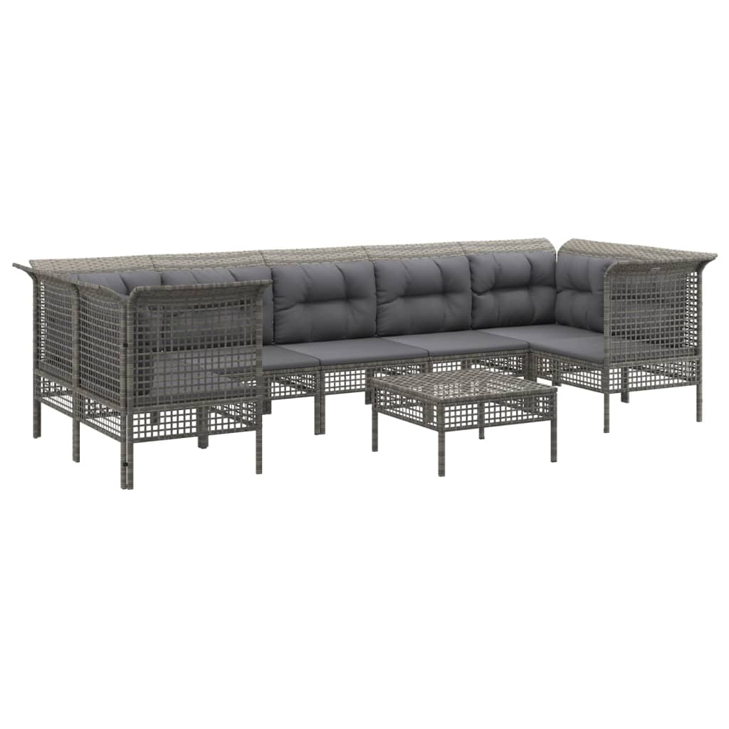 Salon de jardin 8 pcs avec coussins Gris Résine tressée
