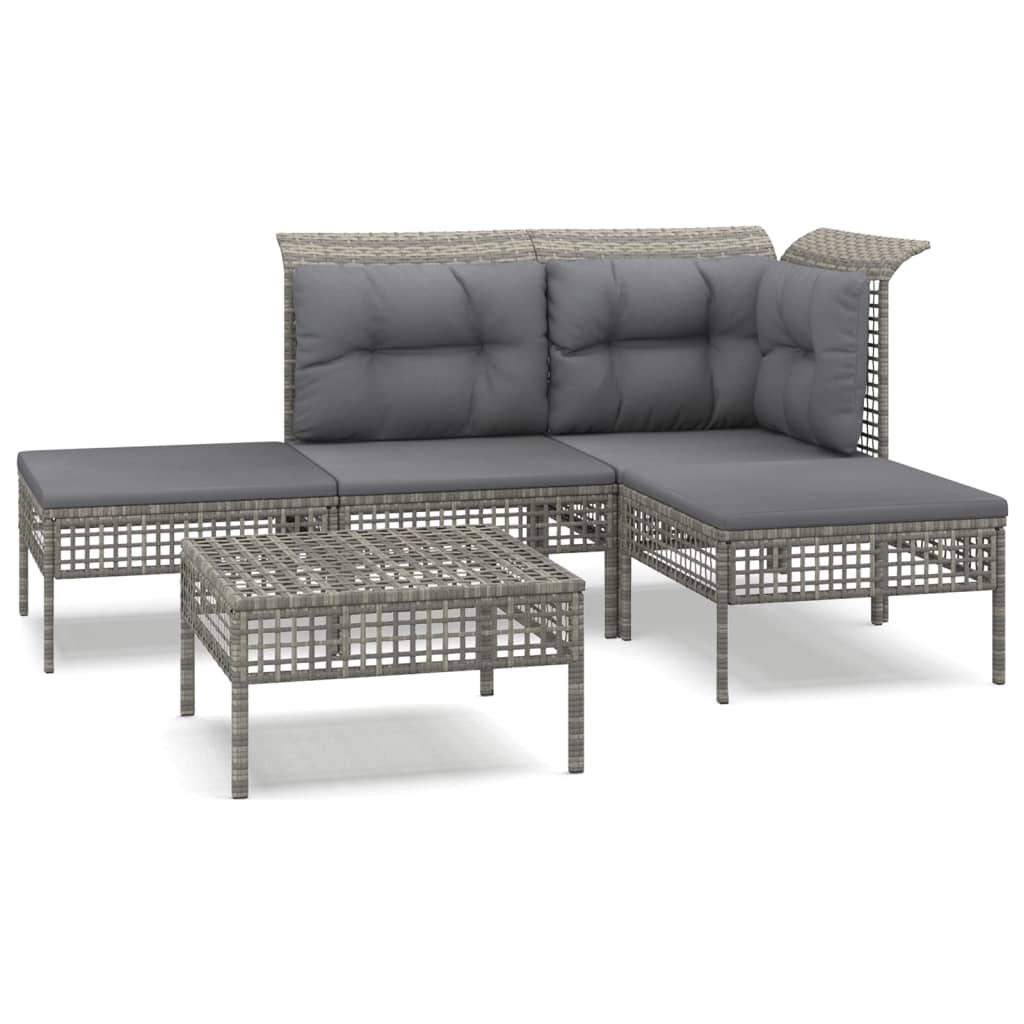 Salon de jardin 5 pcs avec coussins Gris Résine tressée