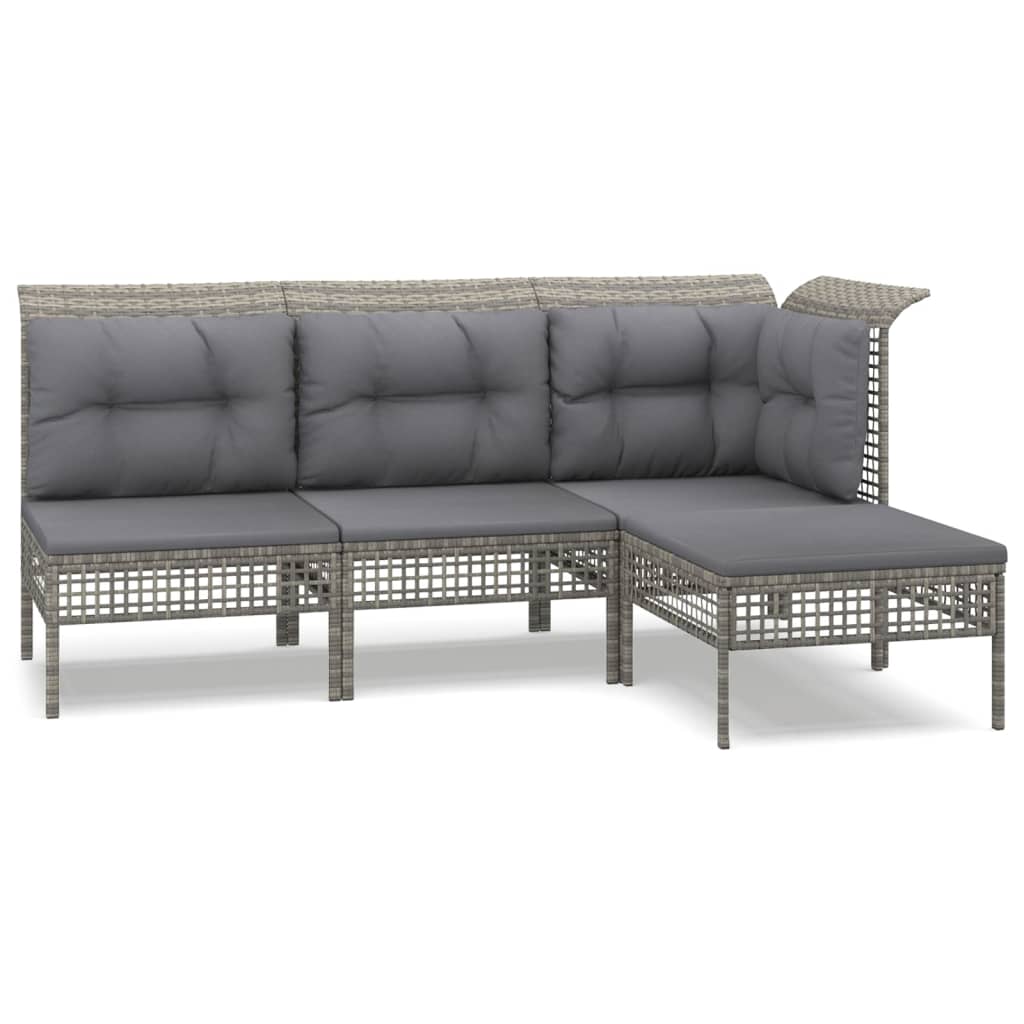 Salon de jardin 4 pcs avec coussins Gris Résine tressée