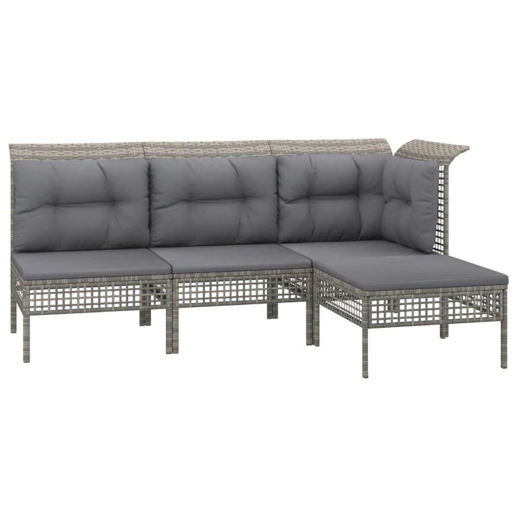 Salon de jardin 4 pcs avec coussins Gris Résine tressée