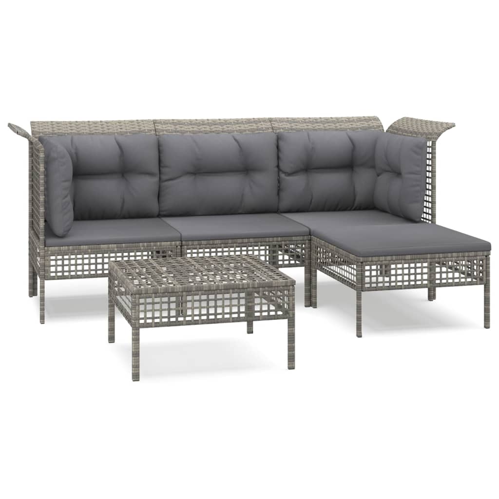 Salon de jardin 5 pcs avec coussins Gris Résine tressée