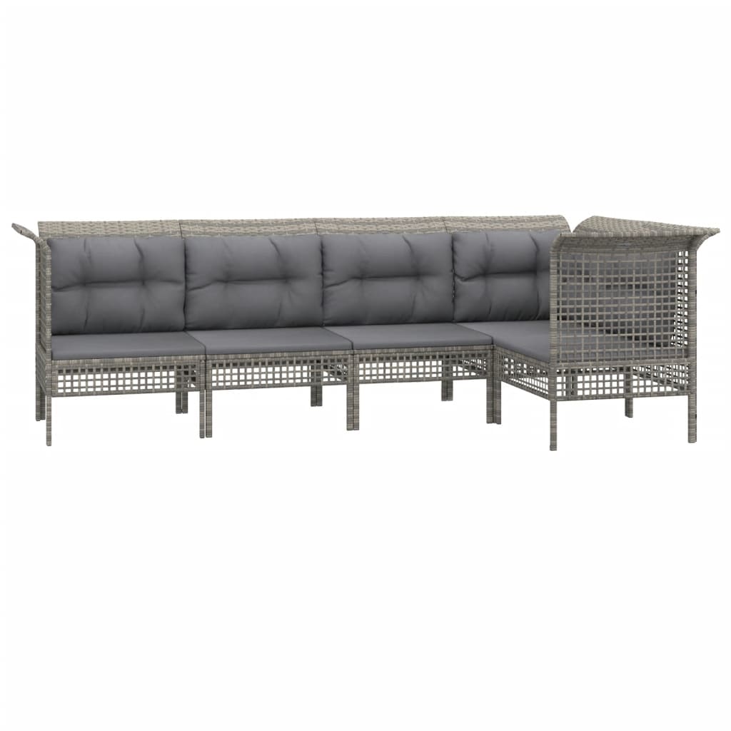 Salon de jardin 5 pcs avec coussins Gris Résine tressée